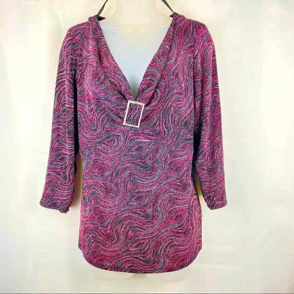 Onyx Nite Purple glitter top rhinestone buckle size 1X party holiday attire - Picture 1 of 7